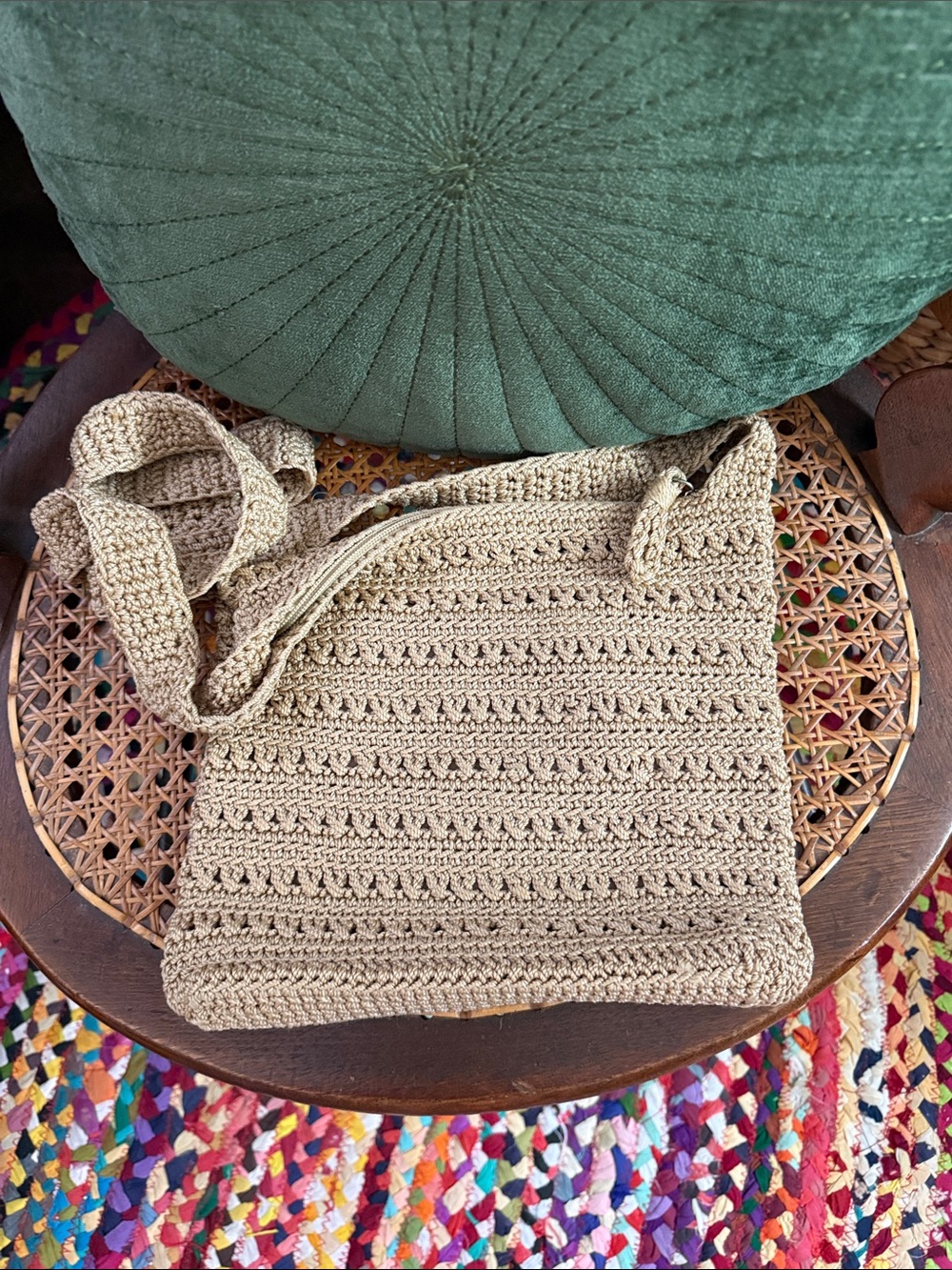 The Sak Natural Tan Crochet Boho Hippie Crossbody Bag